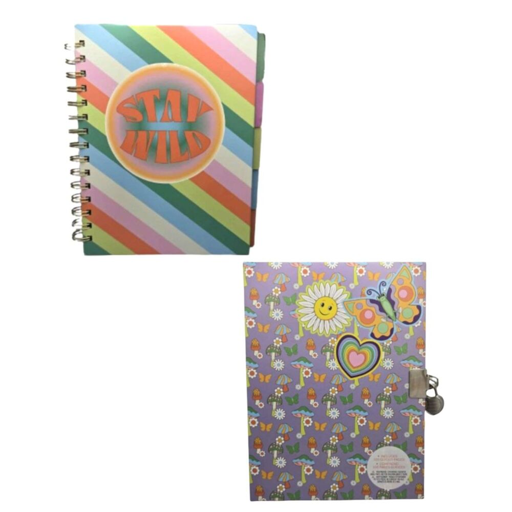 60s–70s Psychedelic Journal Bundle Mushroom Lock & Key + Stay Wild Notebook